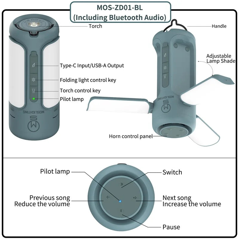 MOSLIGHTING Camping Lantern 9000mAh Bluetooth Speaker